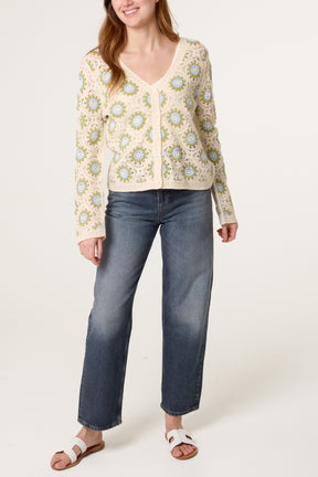 V Neck Crochet Cardigan