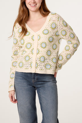 V Neck Crochet Cardigan