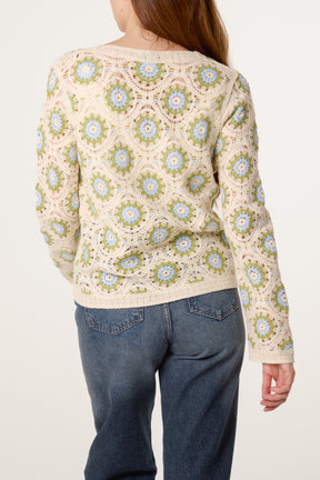 V Neck Crochet Cardigan