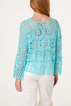 Mandala Crochet Wide Sleeve Cardigan