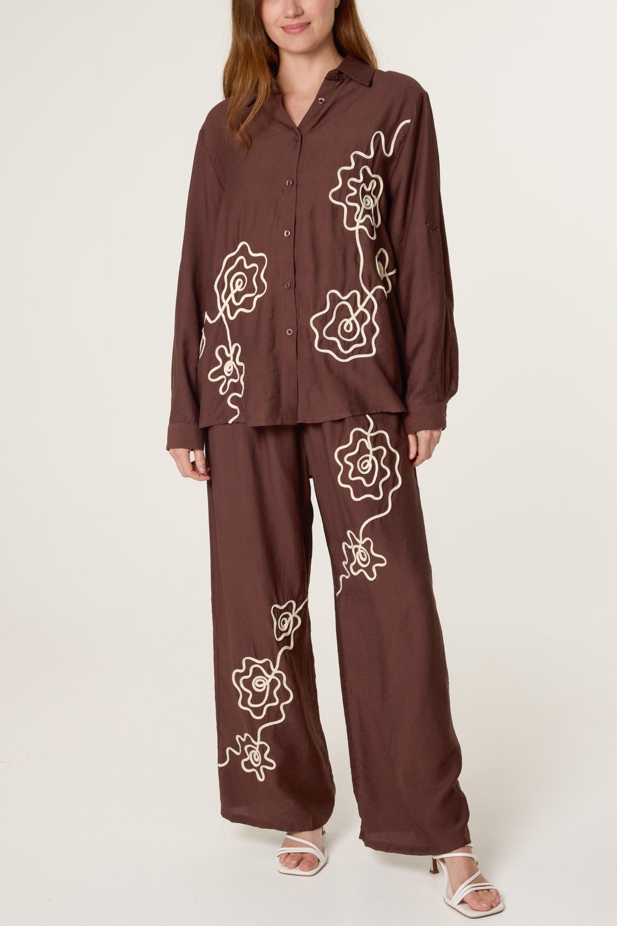 Floral Embroidery Shirt & Trousers Set