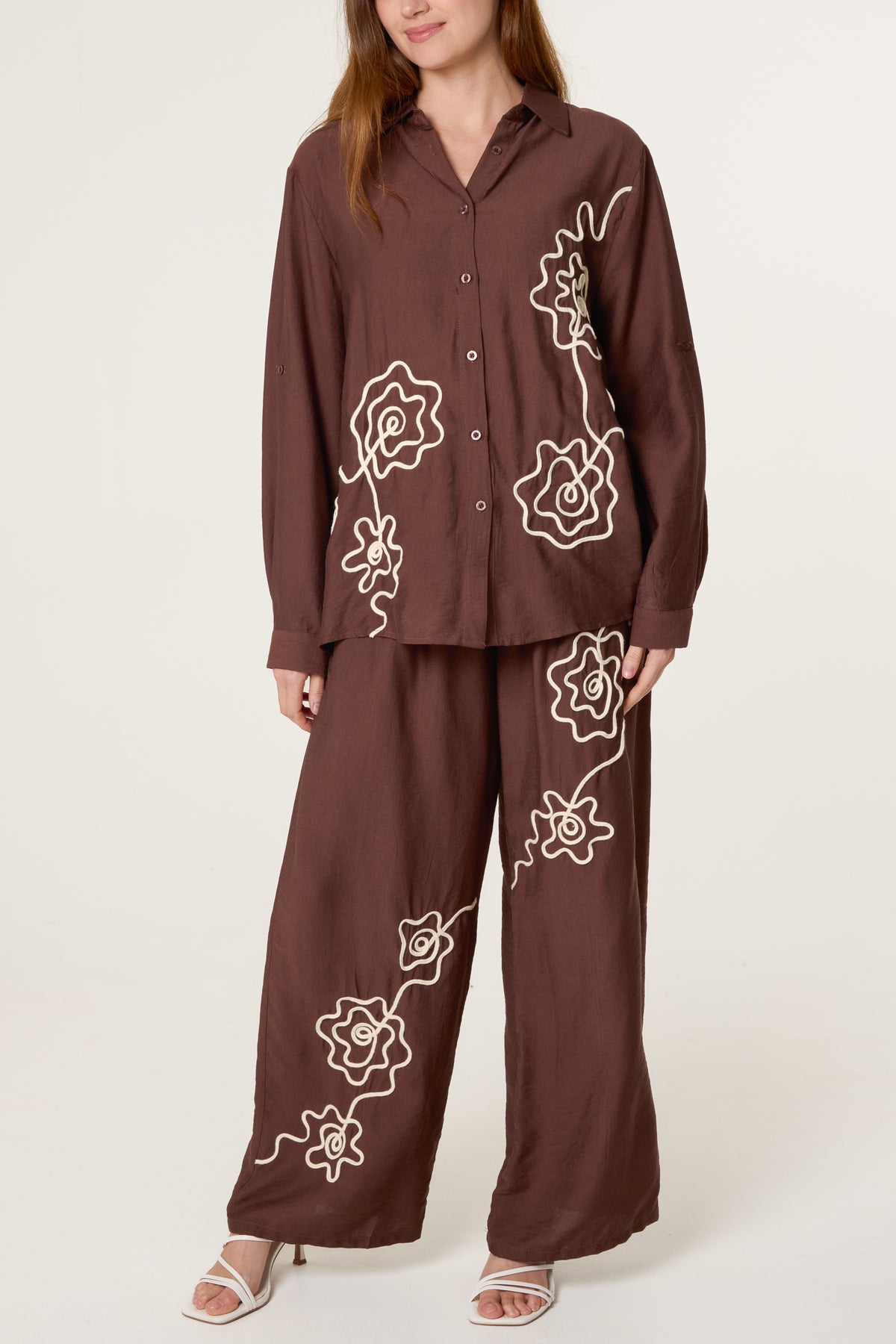 Floral Embroidery Shirt & Trousers Set