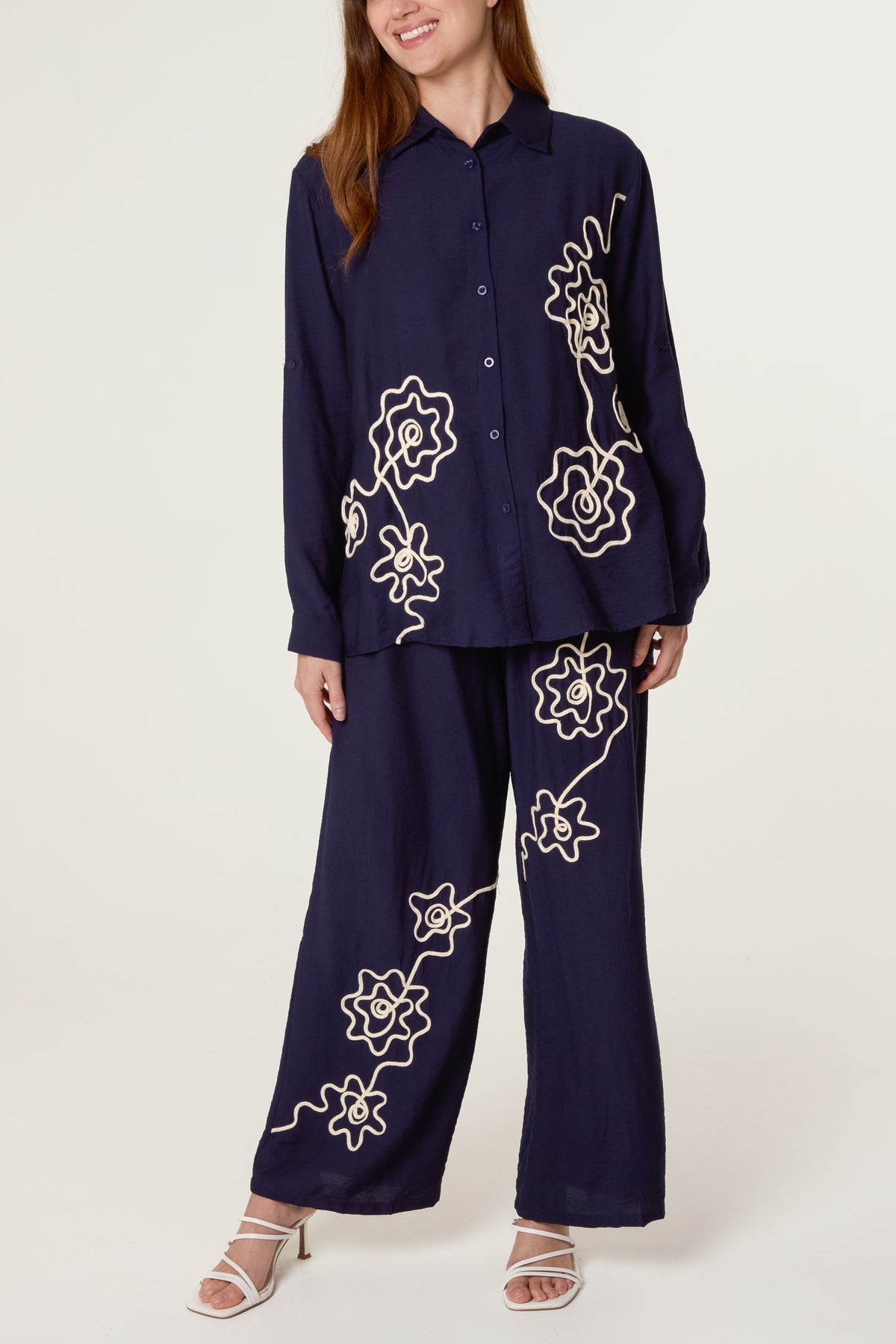 Floral Embroidery Shirt & Trousers Set