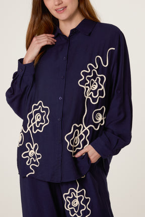 Floral Embroidery Shirt & Trousers Set
