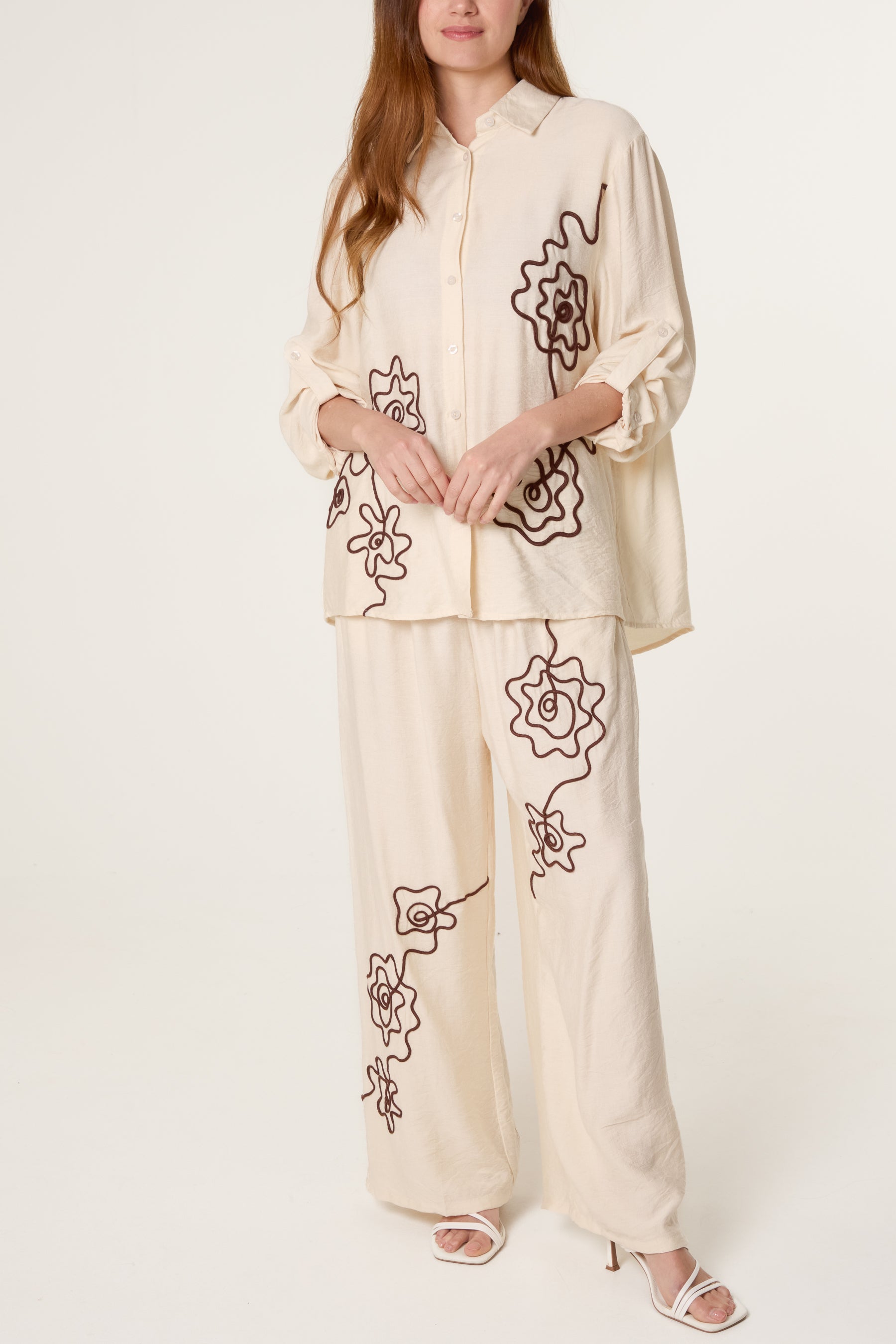 Floral Embroidery Shirt & Trousers Set