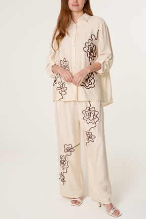 Floral Embroidery Shirt & Trousers Set
