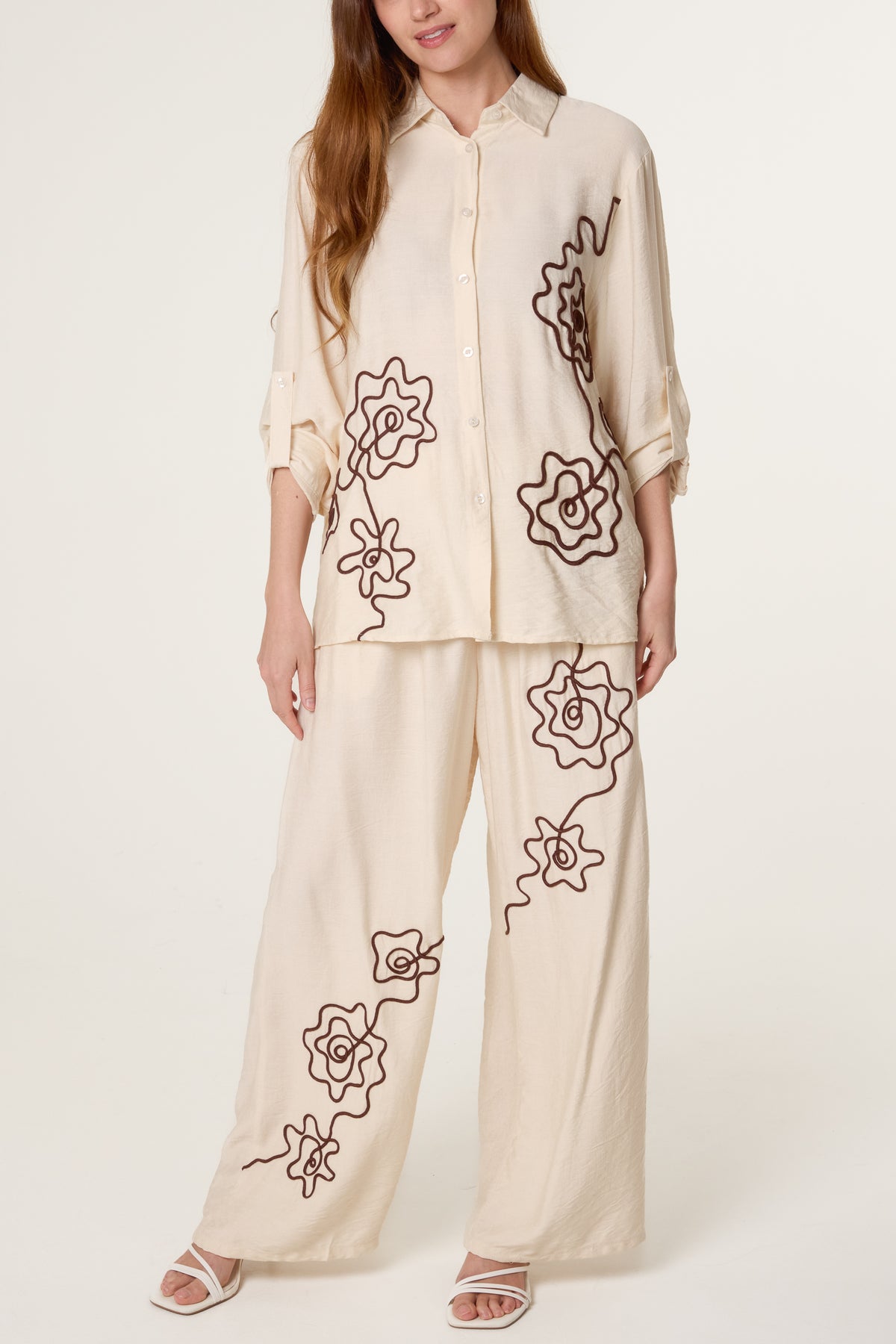 Floral Embroidery Shirt & Trousers Set