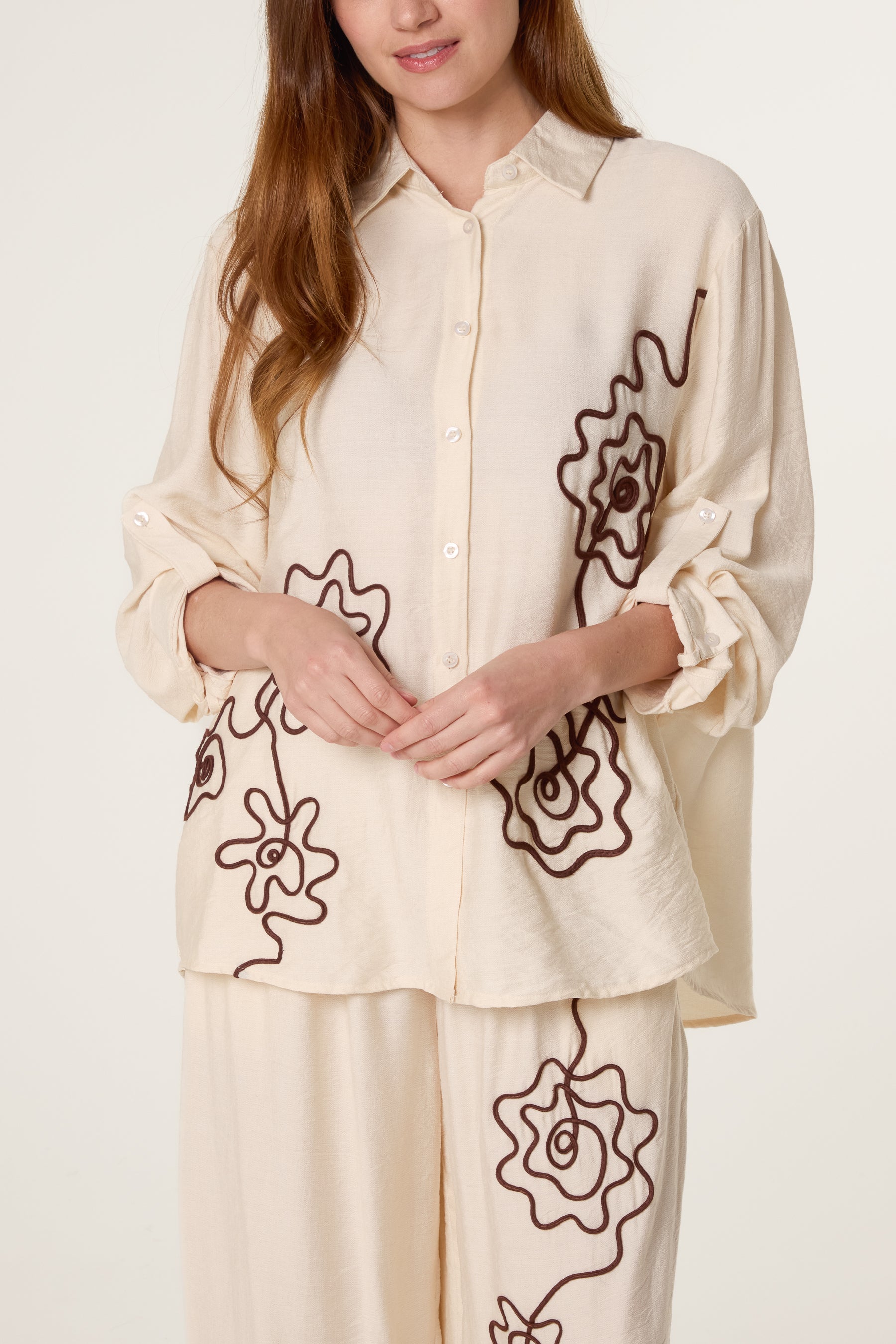 Floral Embroidery Shirt & Trousers Set