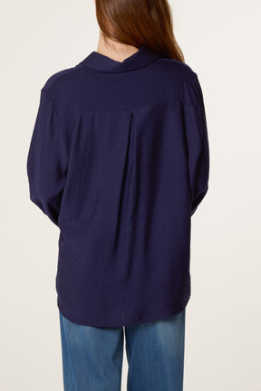 Floral Embroidery Roll Sleeve Shirt