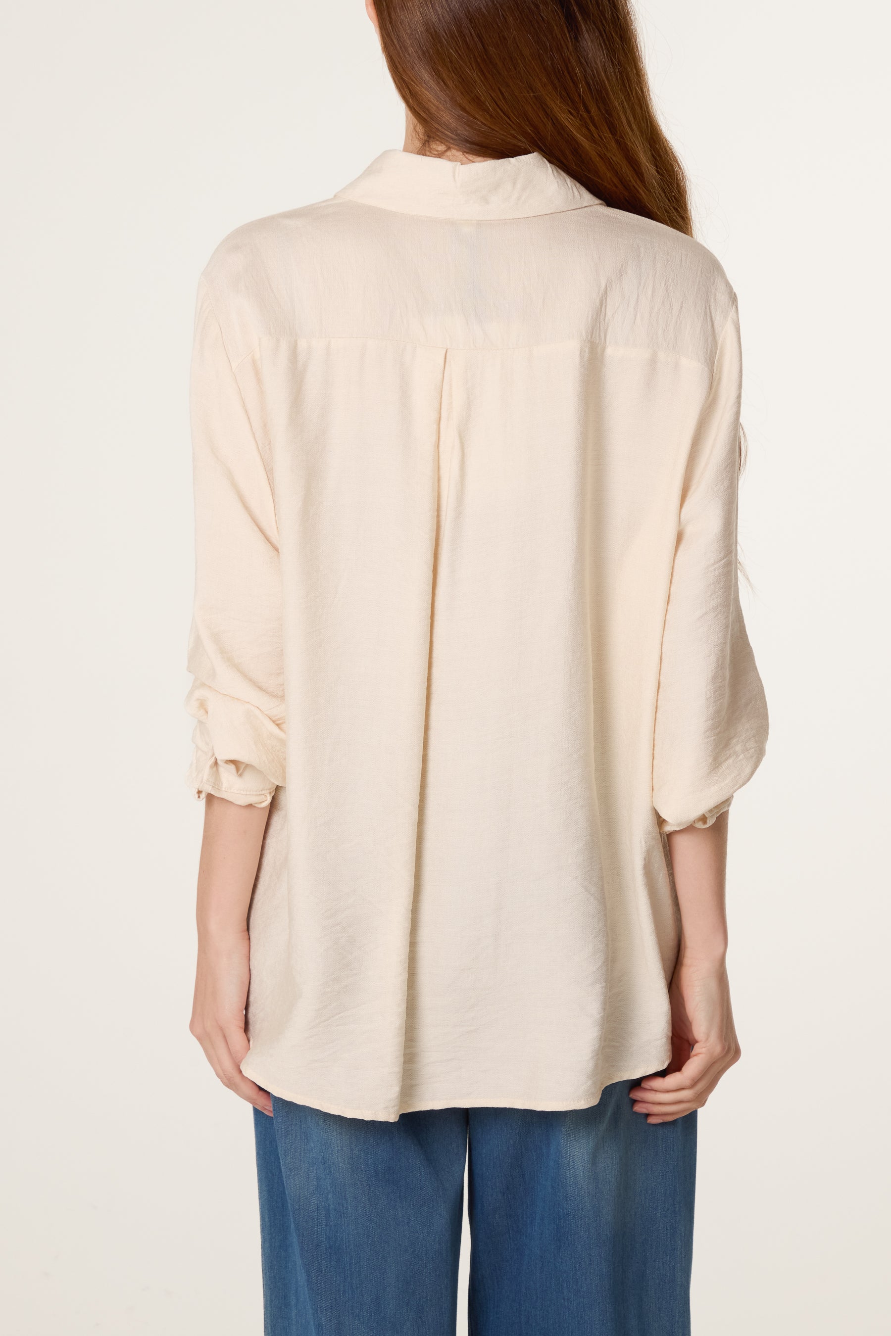 Floral Embroidery Roll Sleeve Shirt