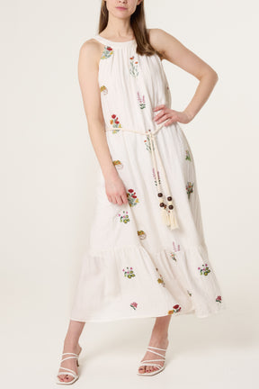 Floral Embroidery Halter Neck Dress