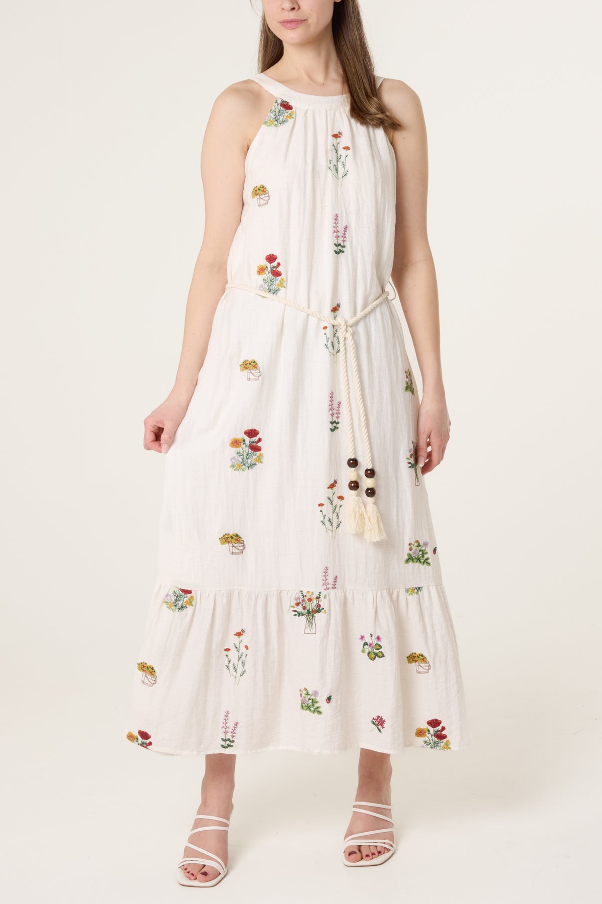 Floral Embroidery Halter Neck Dress