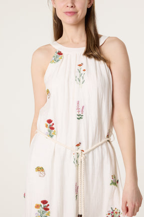 Floral Embroidery Halter Neck Dress