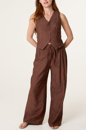 Sparkle Flower Embroidery Vest & Trouser Set