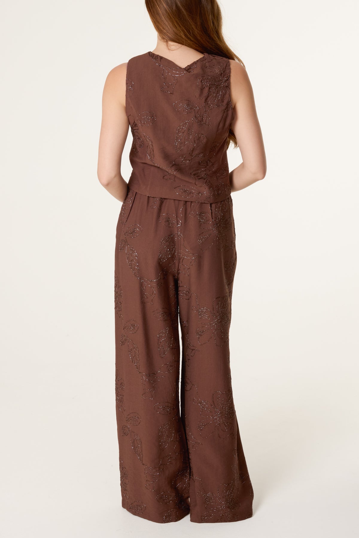 Sparkle Flower Embroidery Vest & Trouser Set