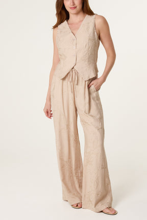 Sparkle Flower Embroidery Vest & Trouser Set