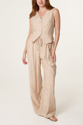 Sparkle Flower Embroidery Vest & Trouser Set