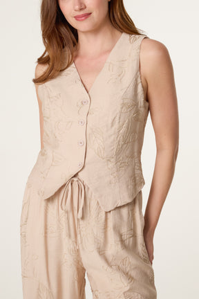 Sparkle Flower Embroidery Vest & Trouser Set