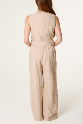 Sparkle Flower Embroidery Vest & Trouser Set