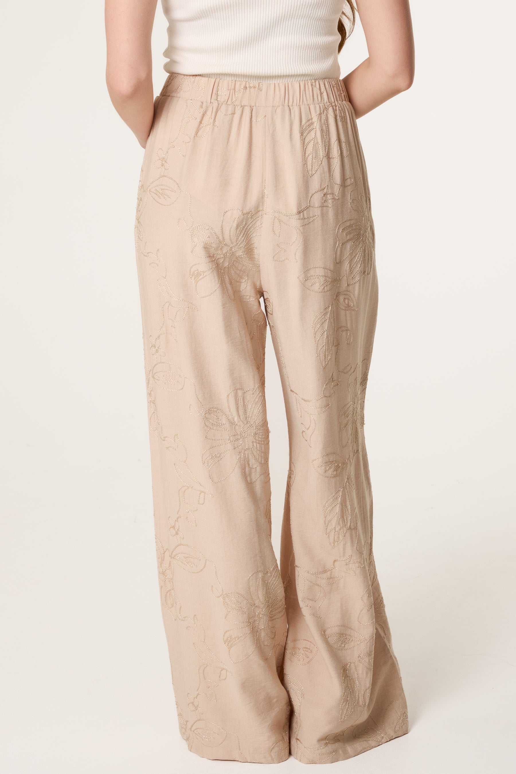 Sparkle Flower Embroidered Wide Leg Trousers
