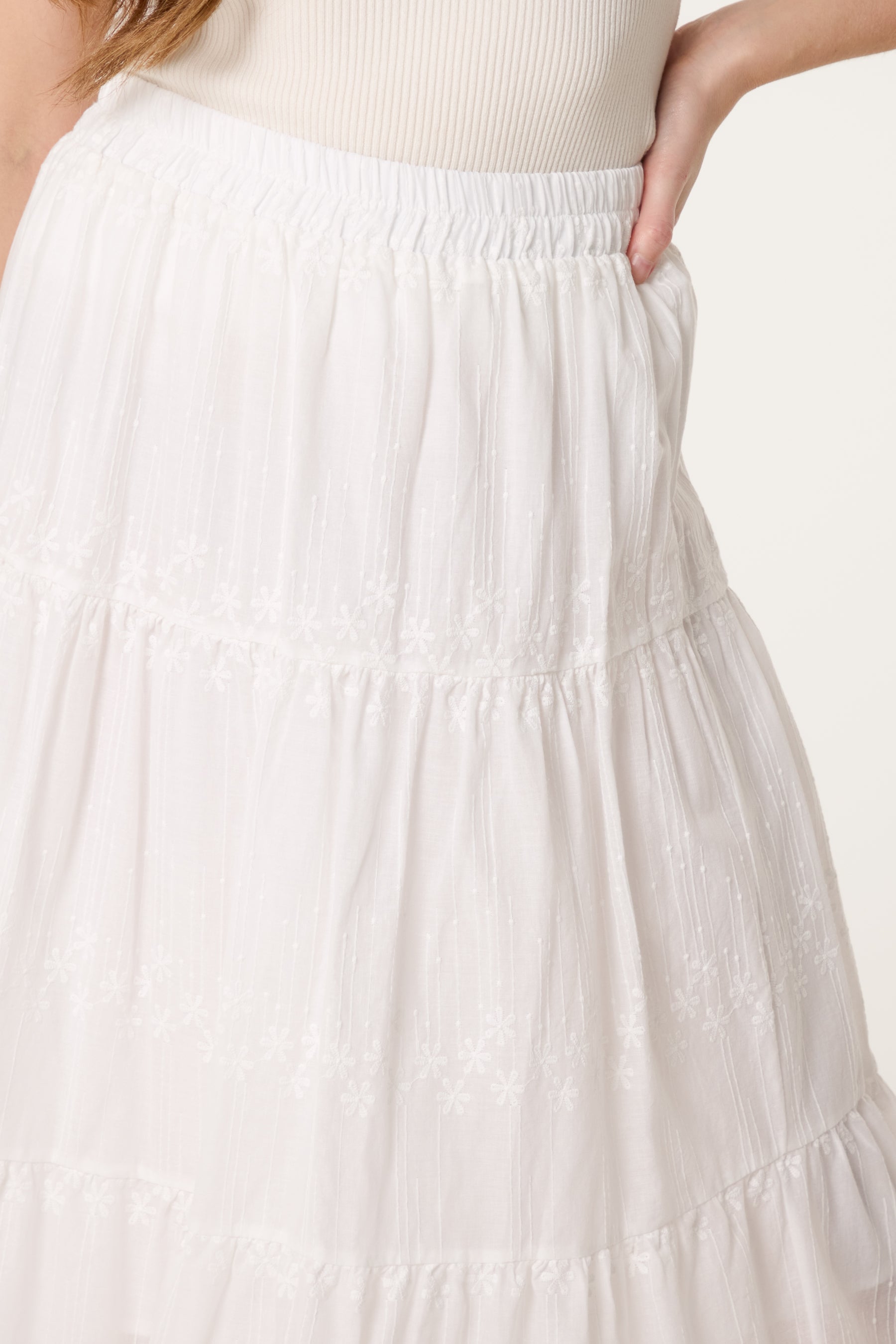 Embroidered Tiered Maxi Skirt
