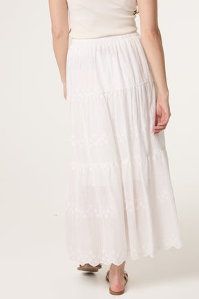 Embroidered Tiered Maxi Skirt