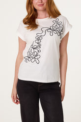 Swirl Flowers Embroidery T-Shirt