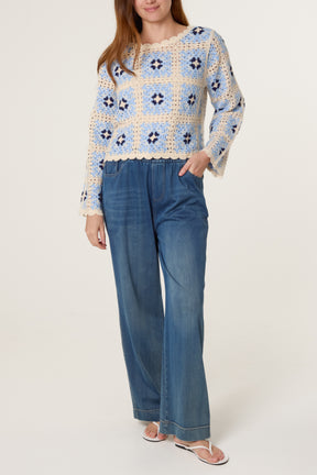 Patchwork Scallop Crochet Top