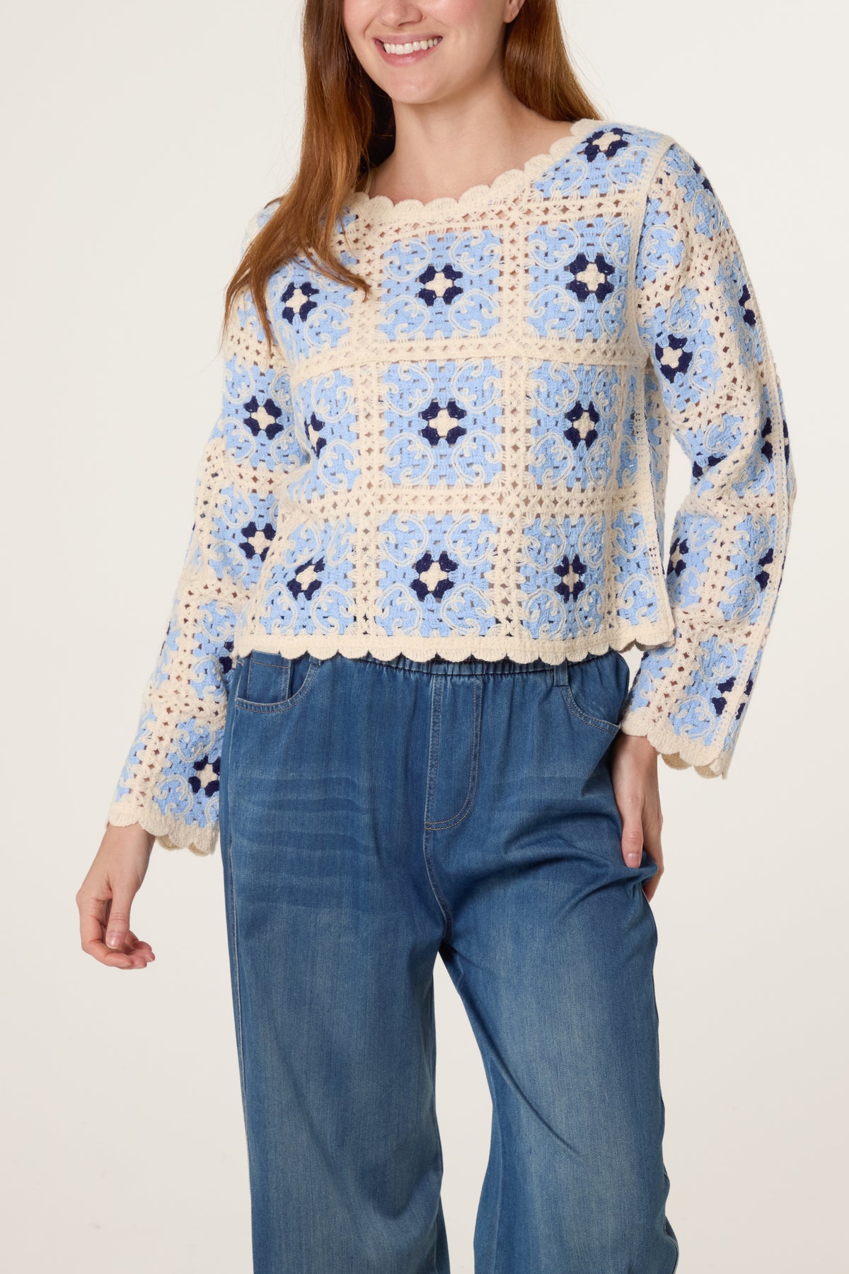 Patchwork Scallop Crochet Top