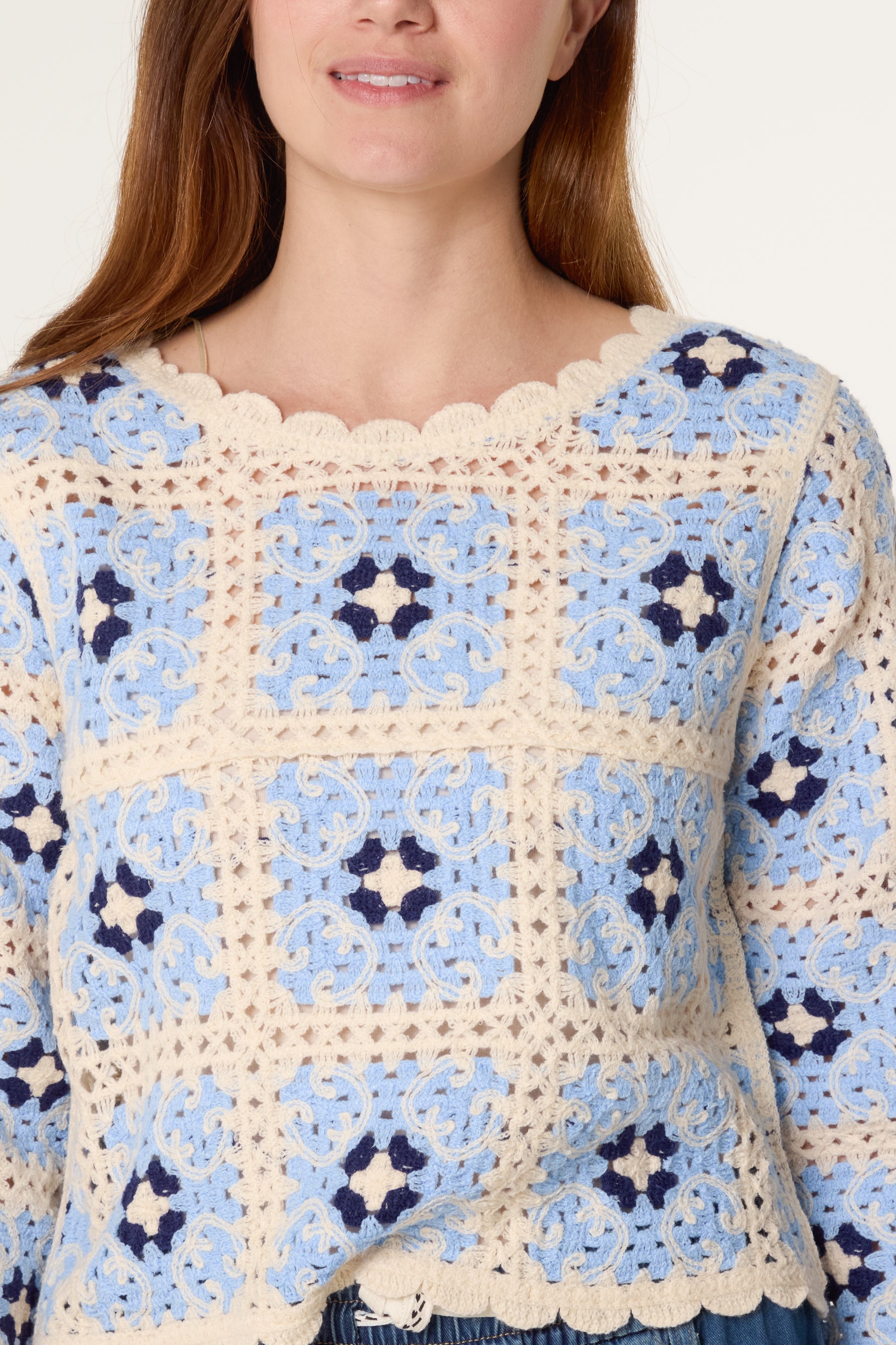 Patchwork Scallop Crochet Top
