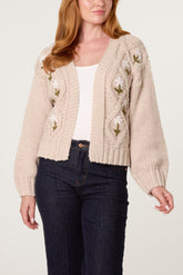 Flower Detail Knit Cardigan