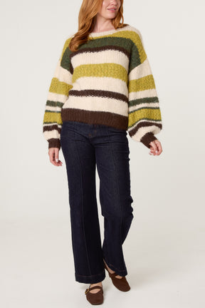 Cosy Striped Round Neck Knit Jumper