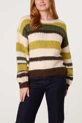 Cosy Striped Round Neck Knit Jumper