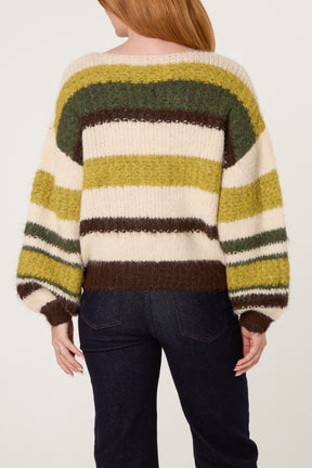 Cosy Striped Round Neck Knit Jumper