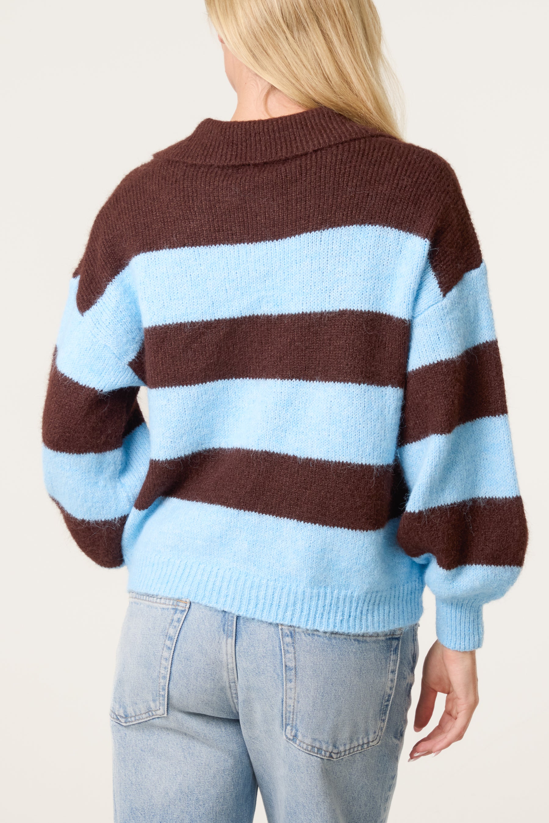 Polo Collar Striped Knit Jumper