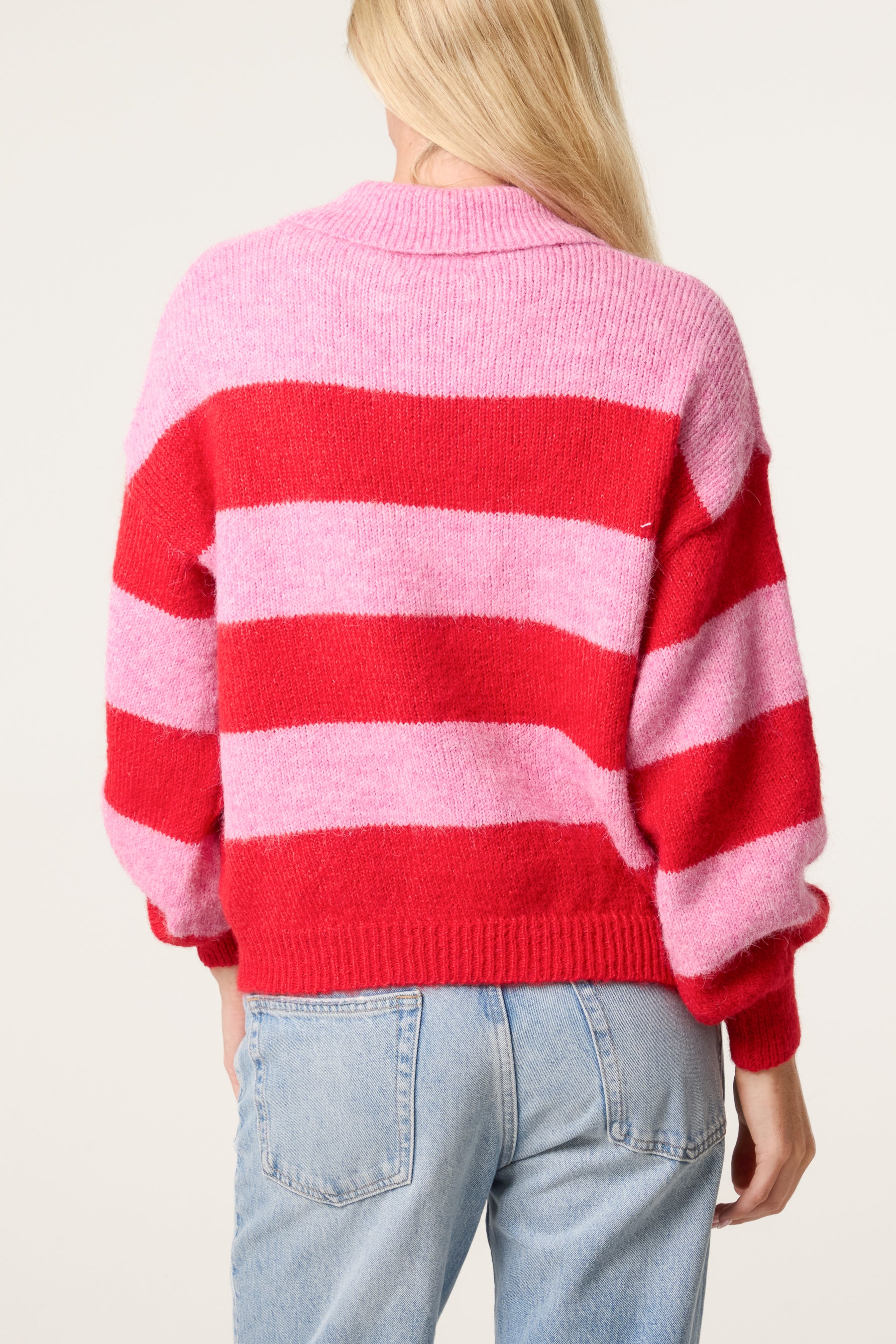 Polo Collar Striped Knit Jumper