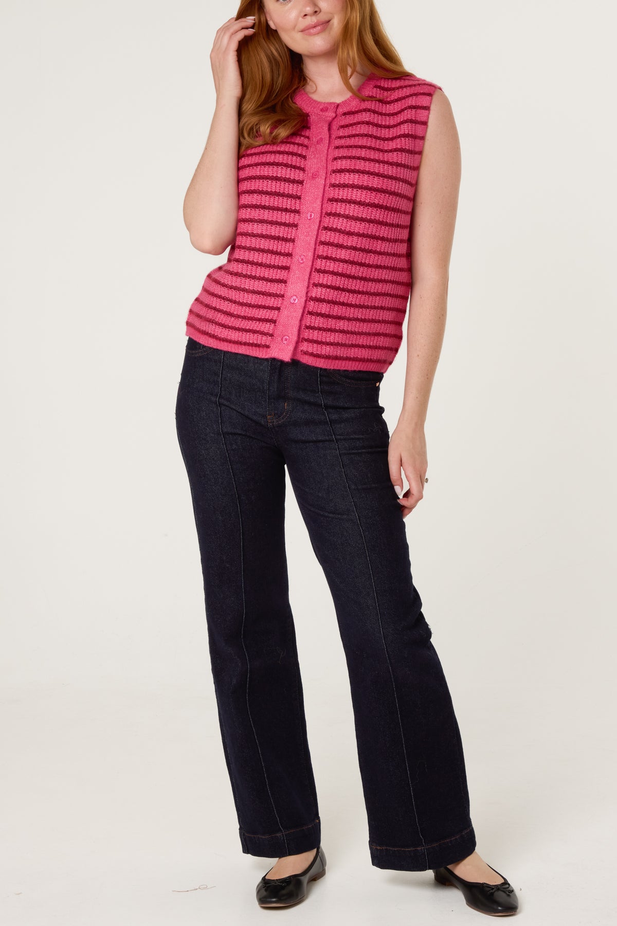 Striped Button Through Knitted Vest