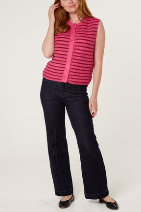Striped Button Through Knitted Vest