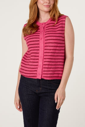 Striped Button Through Knitted Vest