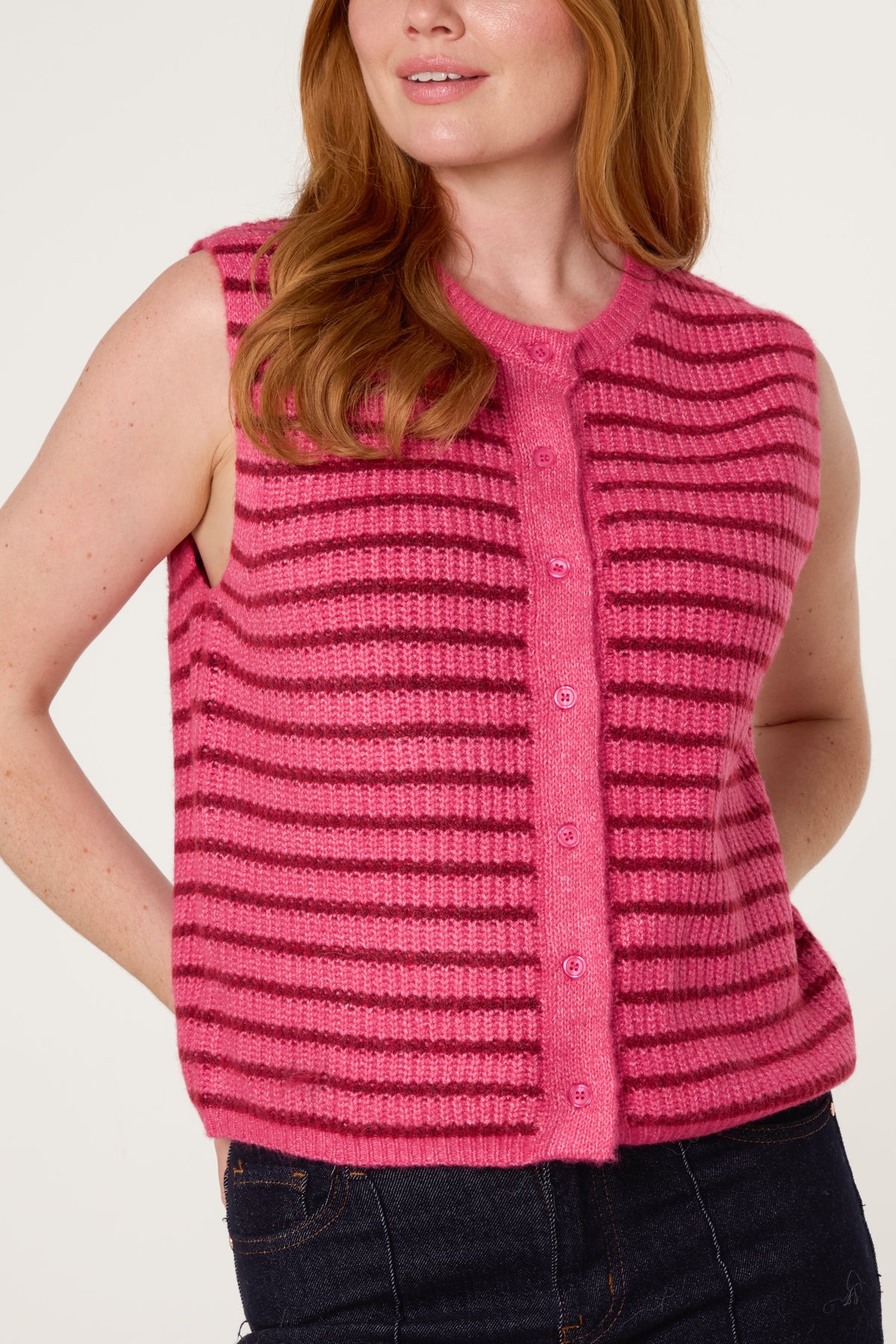 Striped Button Through Knitted Vest