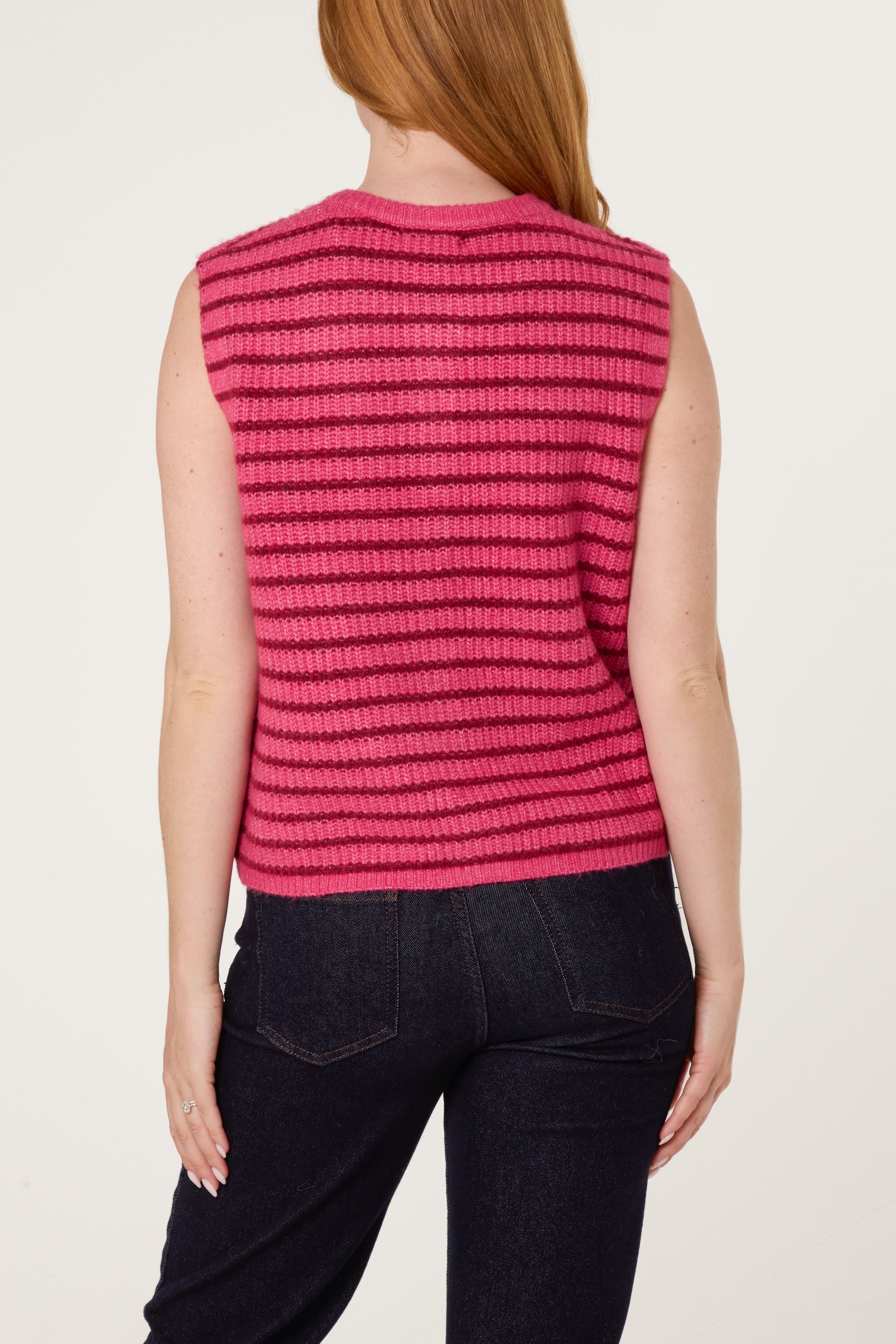 Striped Button Through Knitted Vest