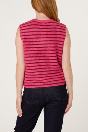 Striped Button Through Knitted Vest
