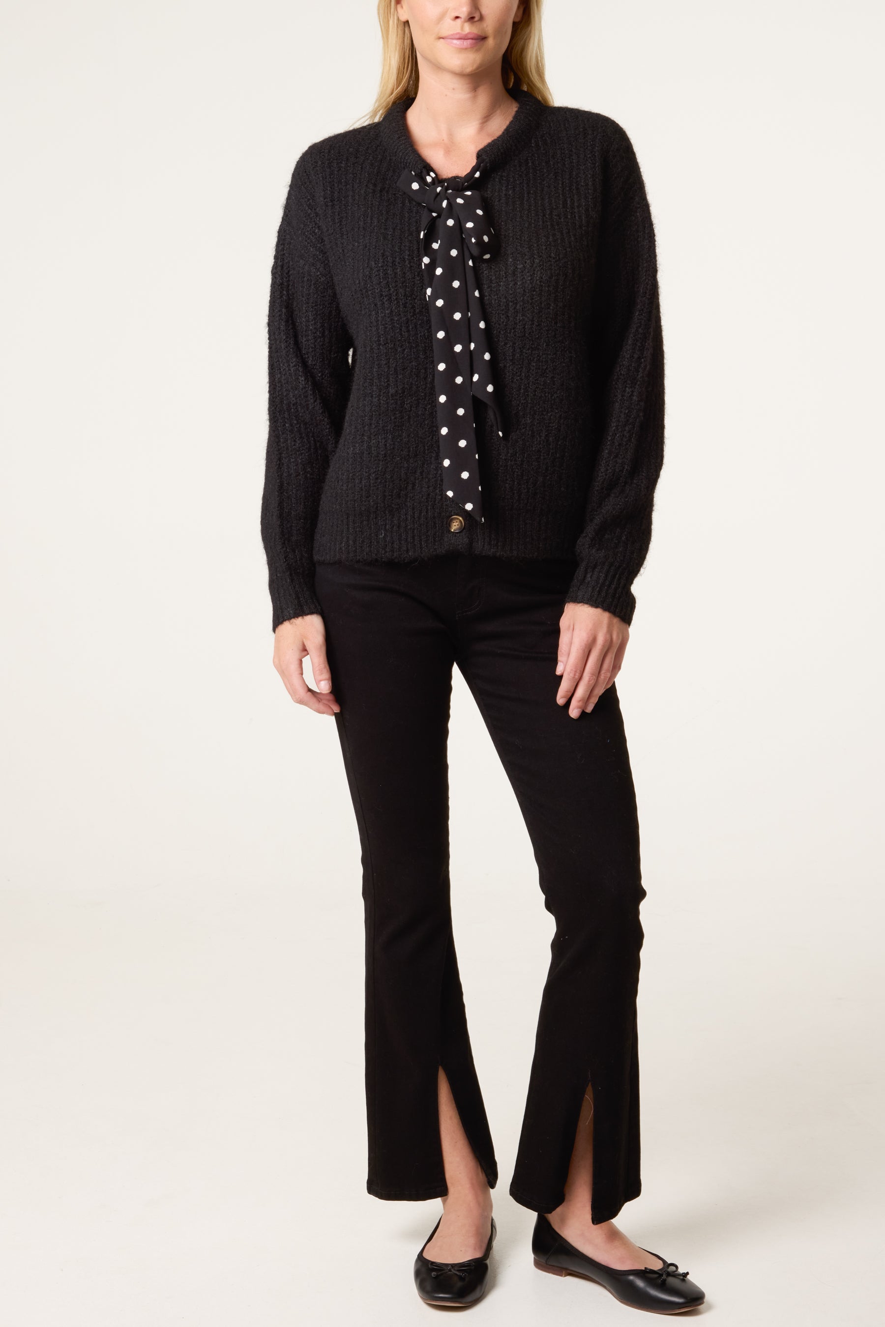 PolkaDot Bow Button Through Knitted Cardigan