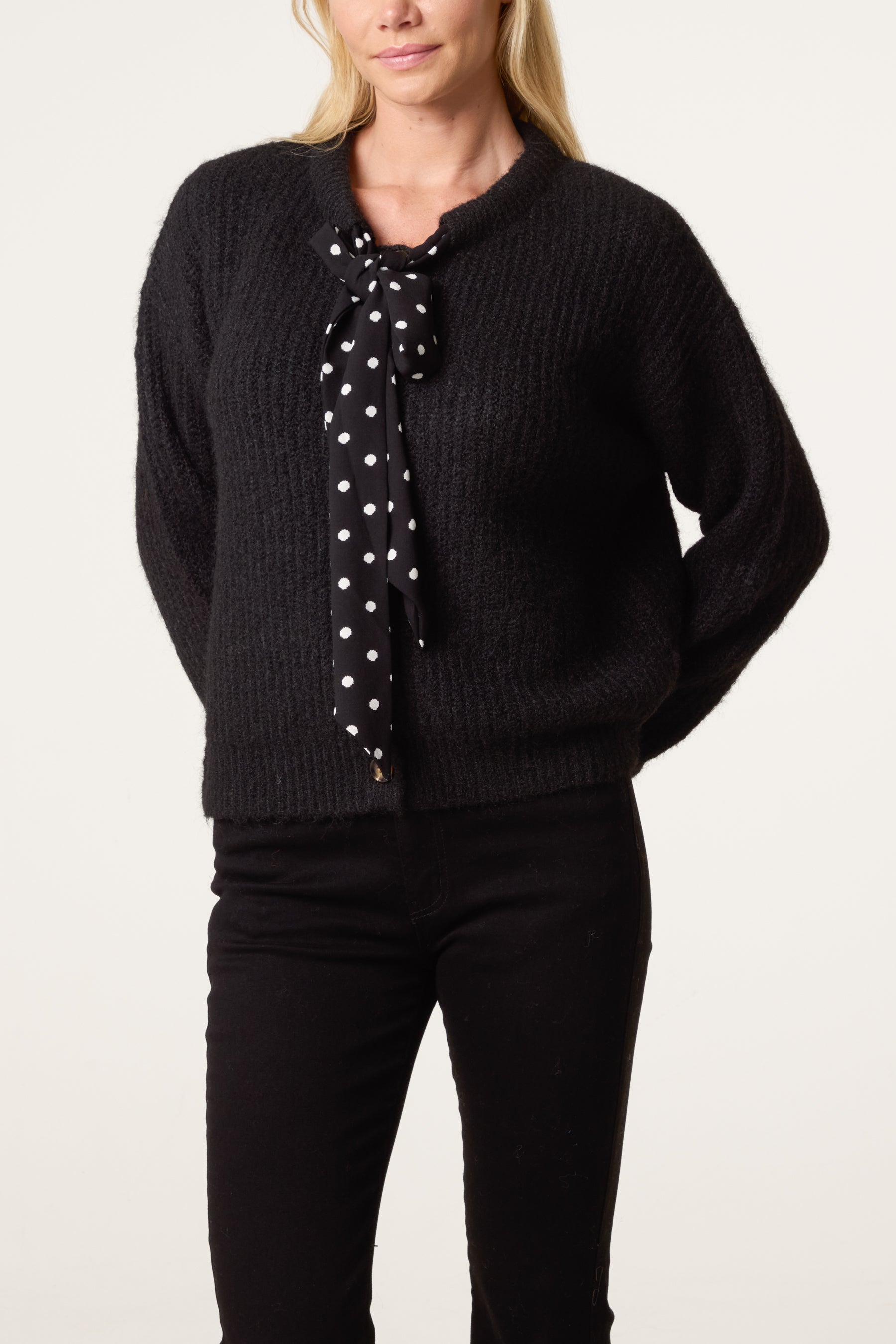 PolkaDot Bow Button Through Knitted Cardigan