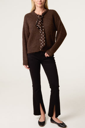 PolkaDot Bow Button Through Knitted Cardigan