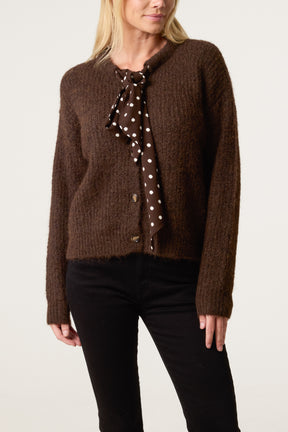 PolkaDot Bow Button Through Knitted Cardigan