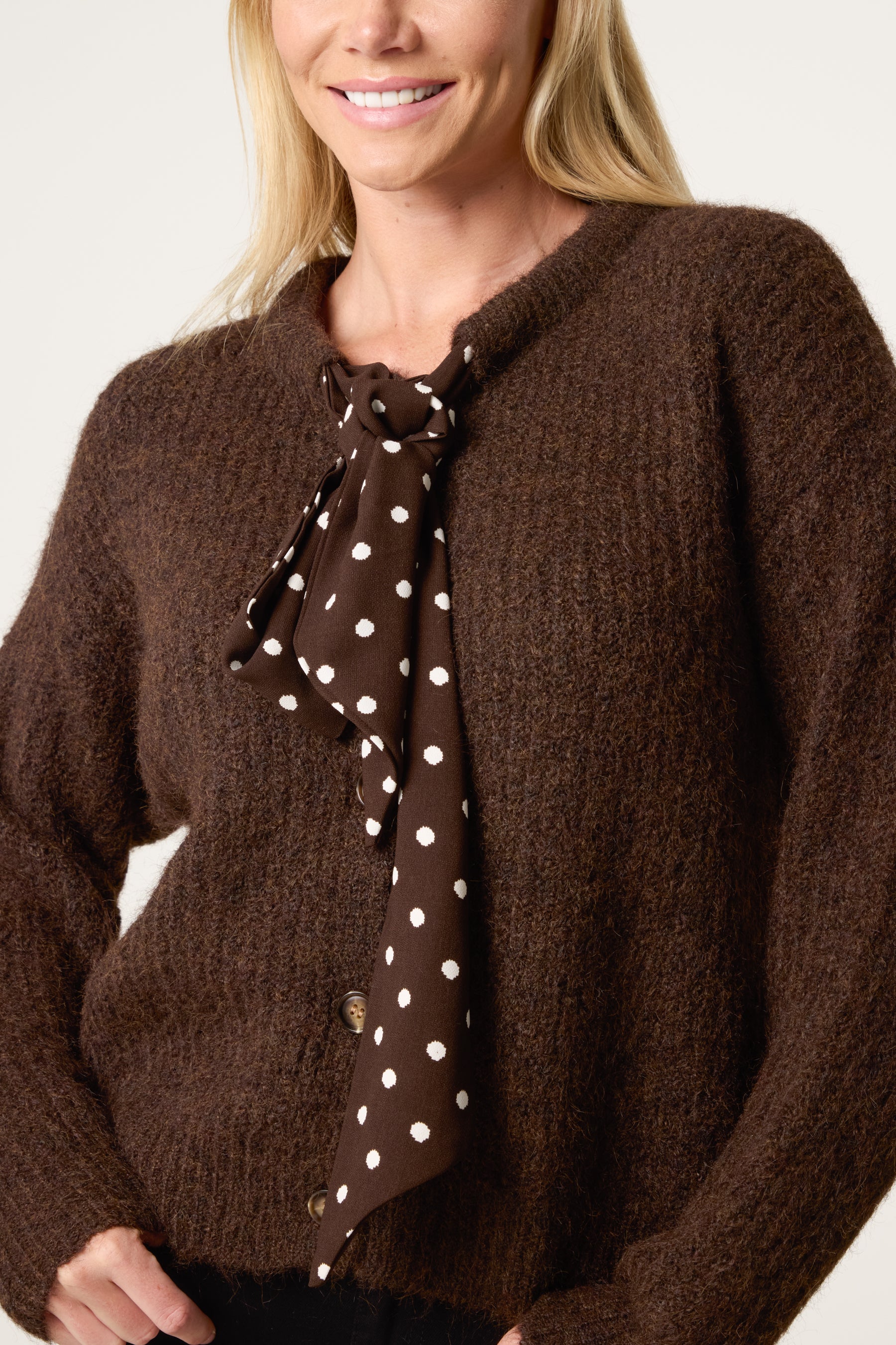 PolkaDot Bow Button Through Knitted Cardigan