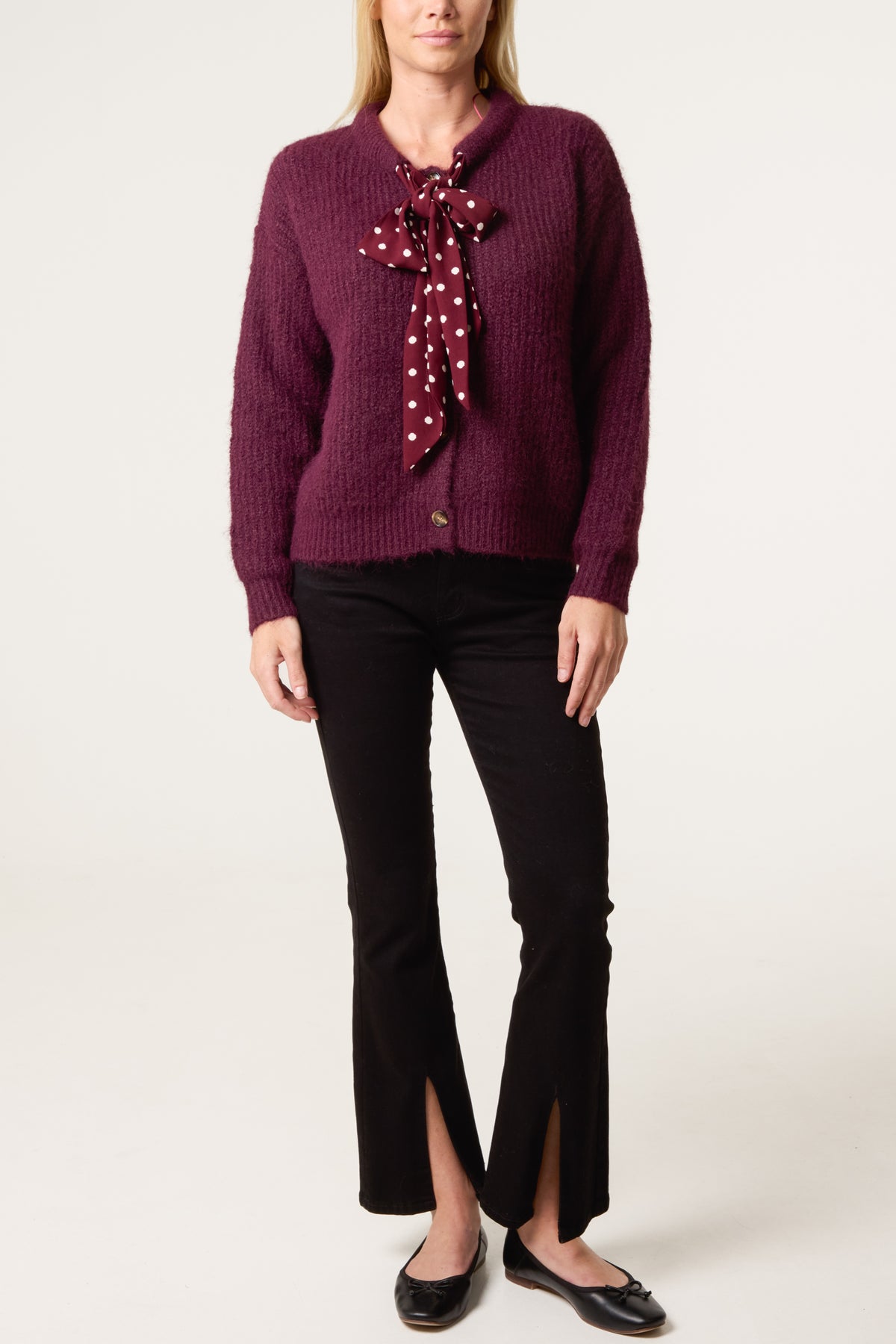 PolkaDot Bow Button Through Knitted Cardigan