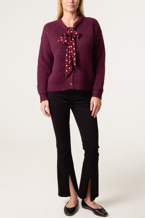 PolkaDot Bow Button Through Knitted Cardigan