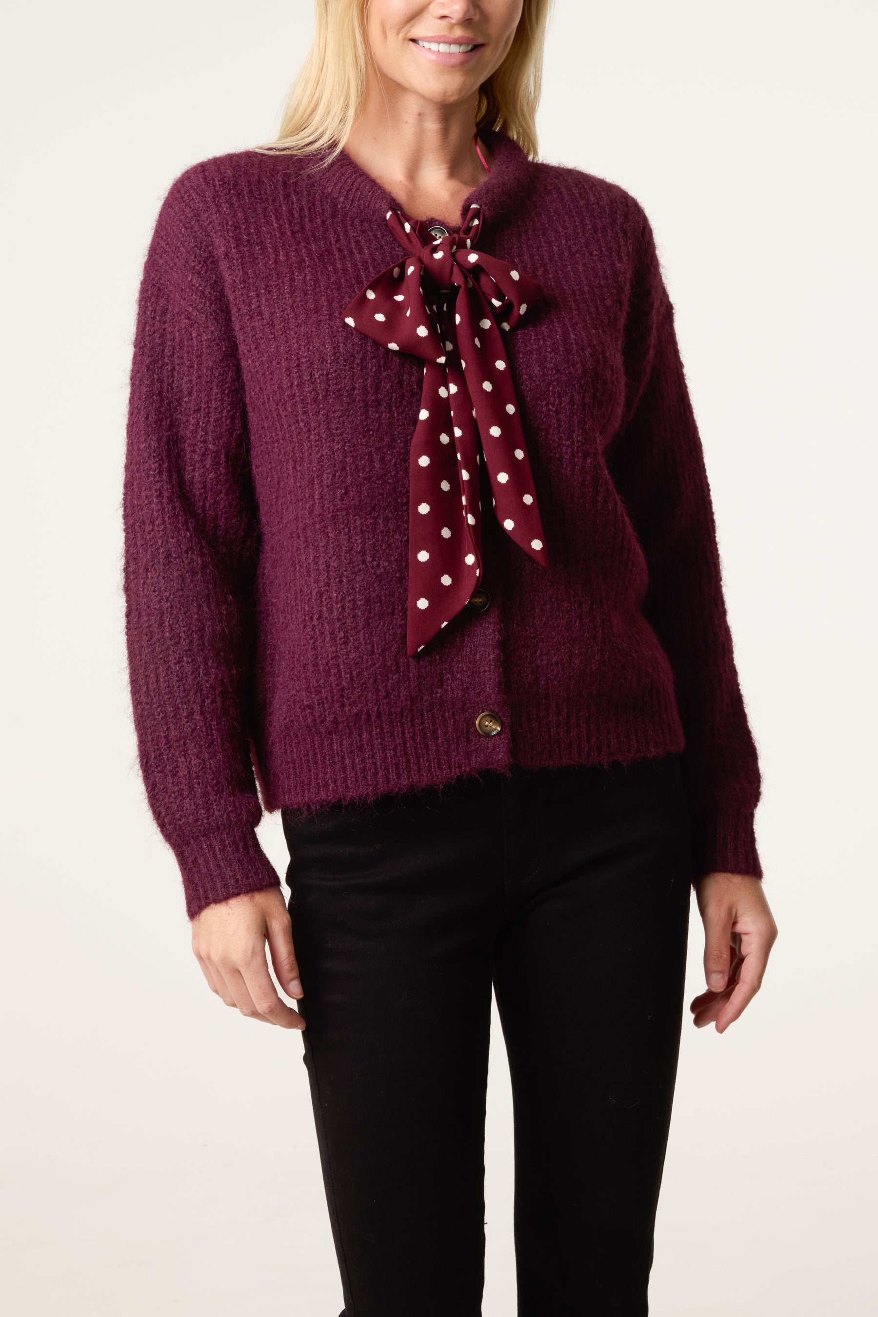 PolkaDot Bow Button Through Knitted Cardigan